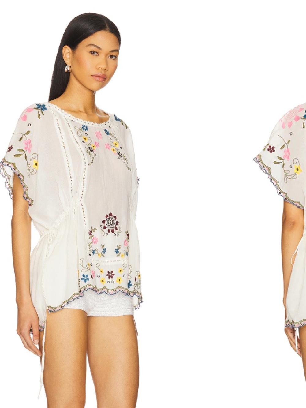 Free People Danielle Embroidered Boho Top Cloud Dancer Ivory X-Small NWT